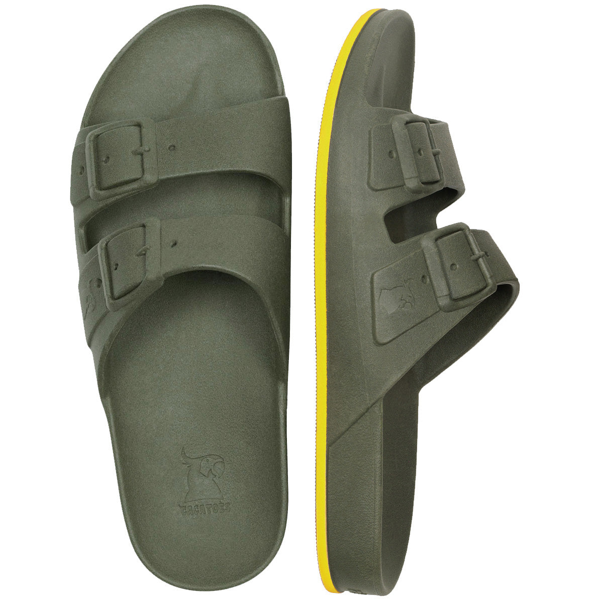 Sandales Cacatoes Brasilia Dark Kaki Yellow vues de face, alliant confort et style.