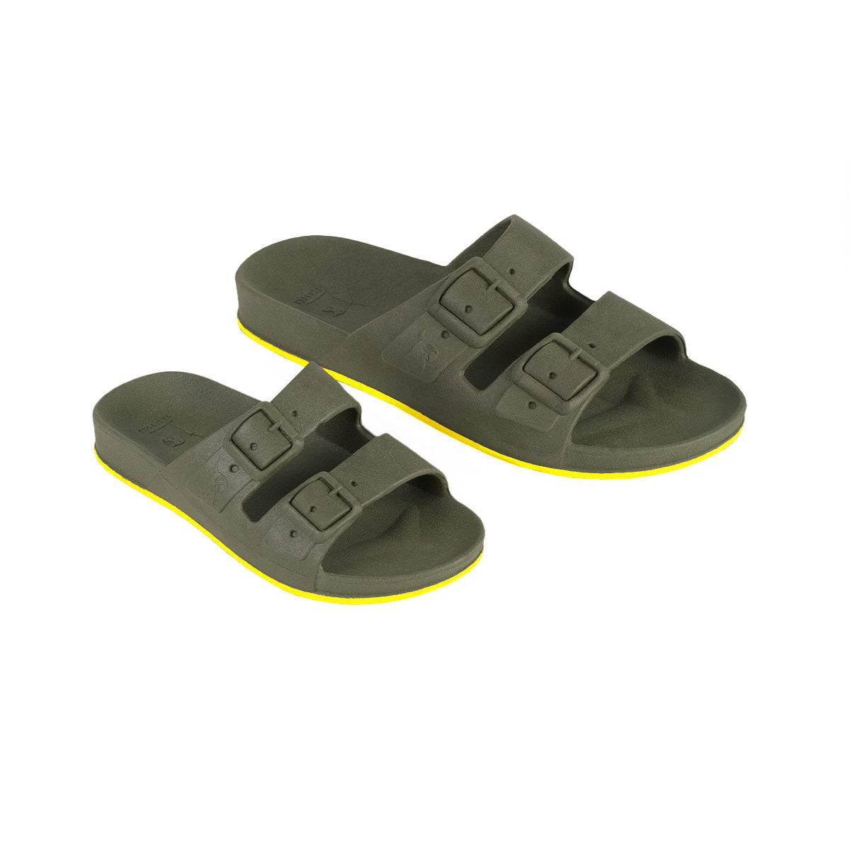 Sandales Cacatoes Kids Brasilia Dark Kaki Yellow, confort et style avec une touche de couleur pour un look estival dynamique.