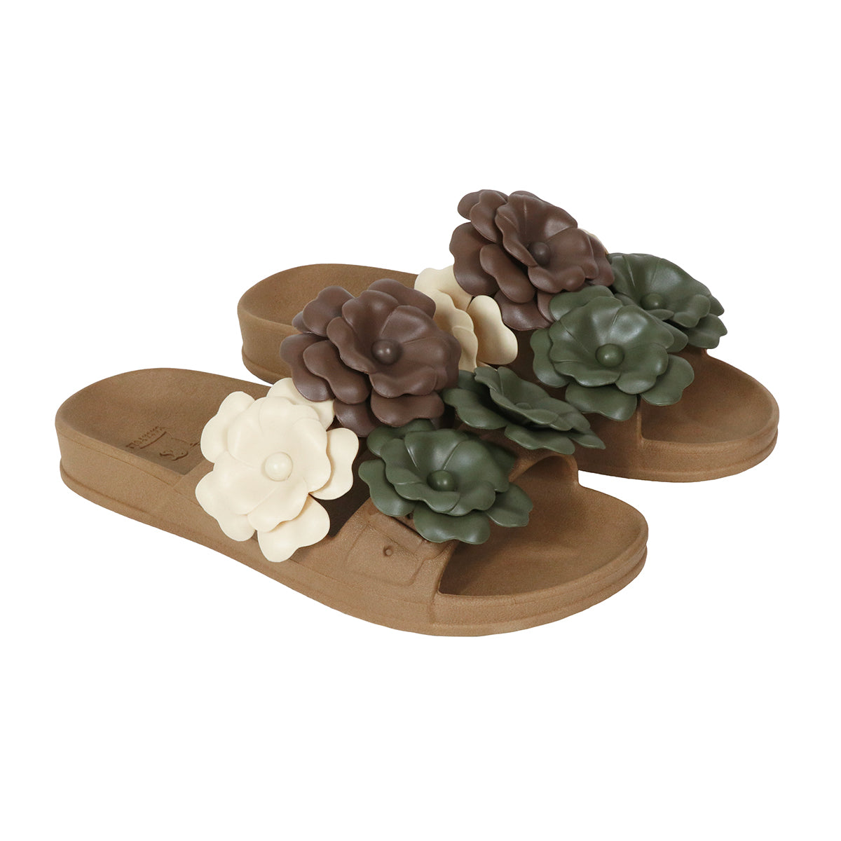 Sandales Cacatoès Camélia Camel Multico, vue 3/4, style estival coloré et tendance, parfaites pour un look décontracté et moderne.