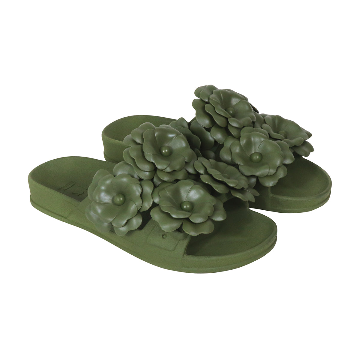 Sandales Cacatoès Camélia Dark Kaki, vue 3/4, design élégant et raffiné, parfaites pour un look chic et confortable.