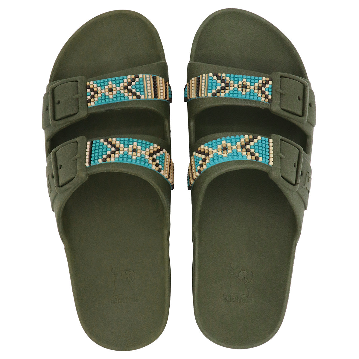 Sandales Cacottes modèle Jericoacoara Dark Kaki vue de face : un design épuré et moderne, avec une teinte kaki foncé idéale pour un style estival élégant et naturel.