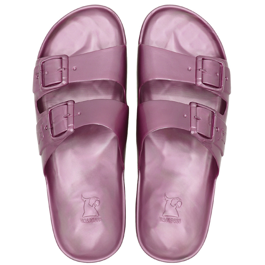 Sandales métalliques roses, modèle Anjo, vue de face, de la marque Cacatoes