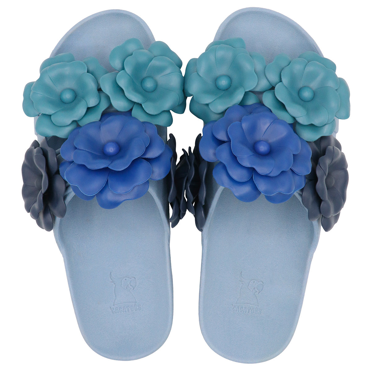 Sandales Cacatoès Camélia Blue Multico, vue de face, design coloré et moderne, parfaites pour l'été et un look dynamique.