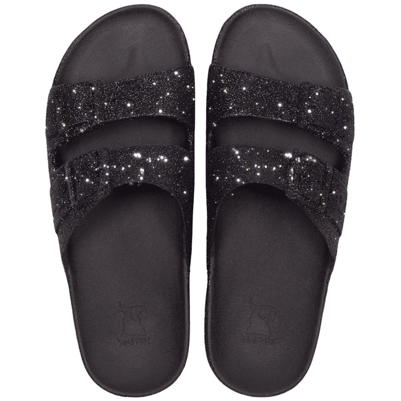 Sandales Cacatoès Trancoso Black Glitter – Élégantes et brillantes, parfaites pour un look chic et festif.