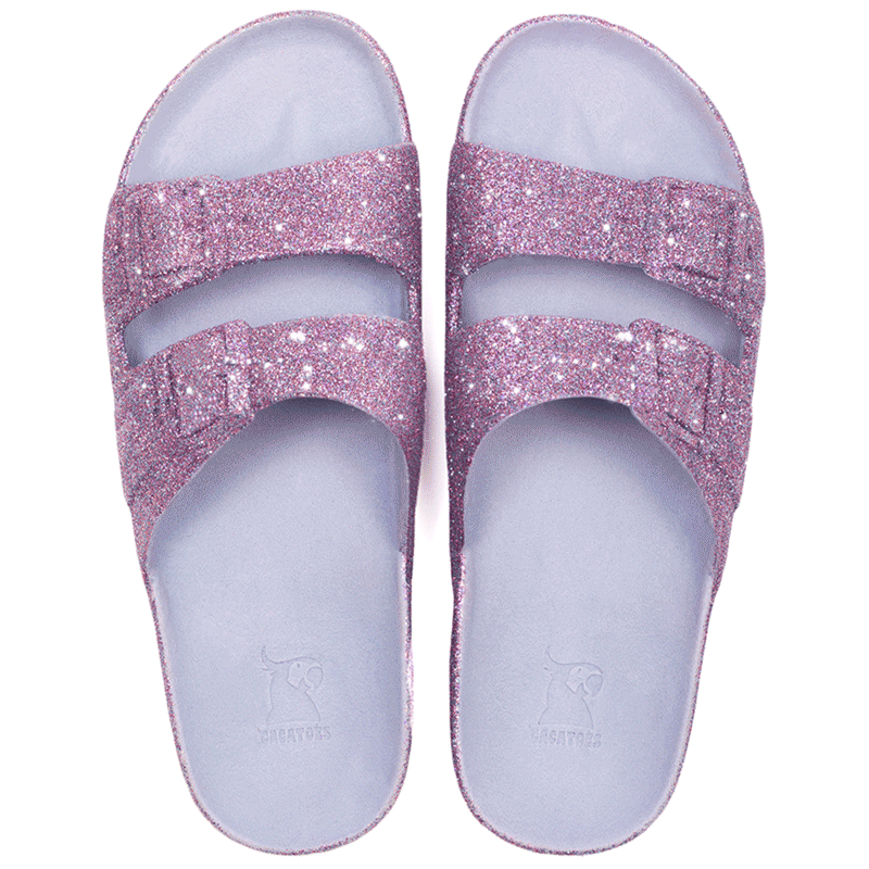 Sandales Trancoso Lavande Glitter – Sandales Cacatoès avec paillettes lavande, élégantes et scintillantes.