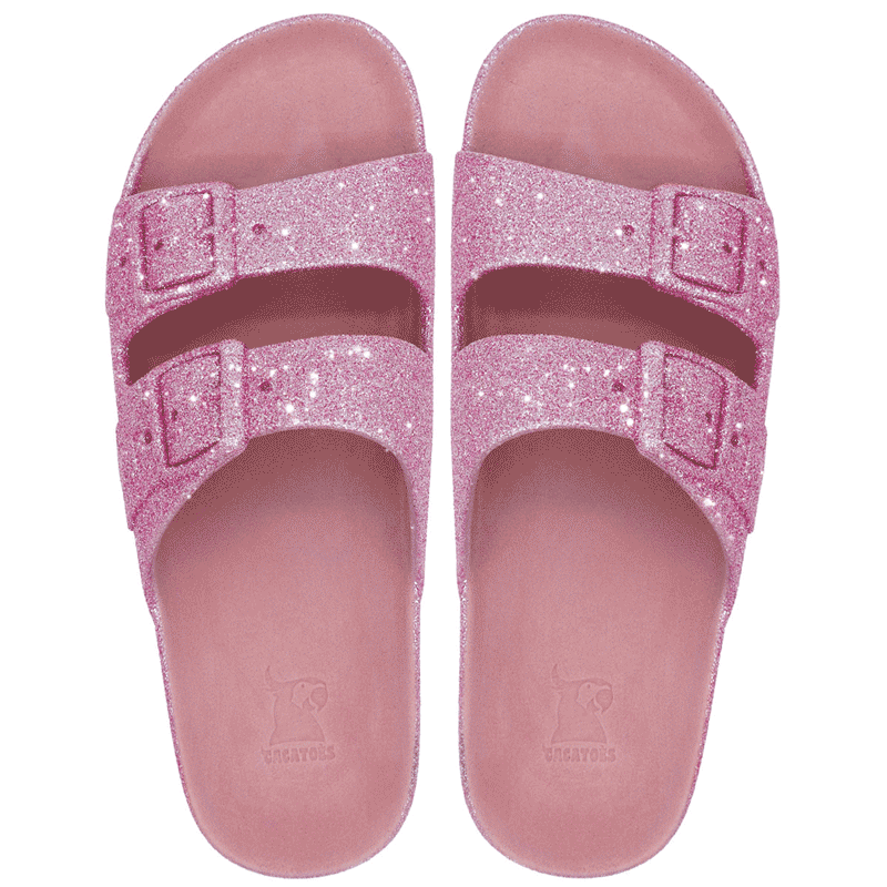 Trancoso Pink Glitter – Sandales Cacatoès en rose avec paillettes, idéales pour ajouter une touche de brillance à votre tenue estivale.