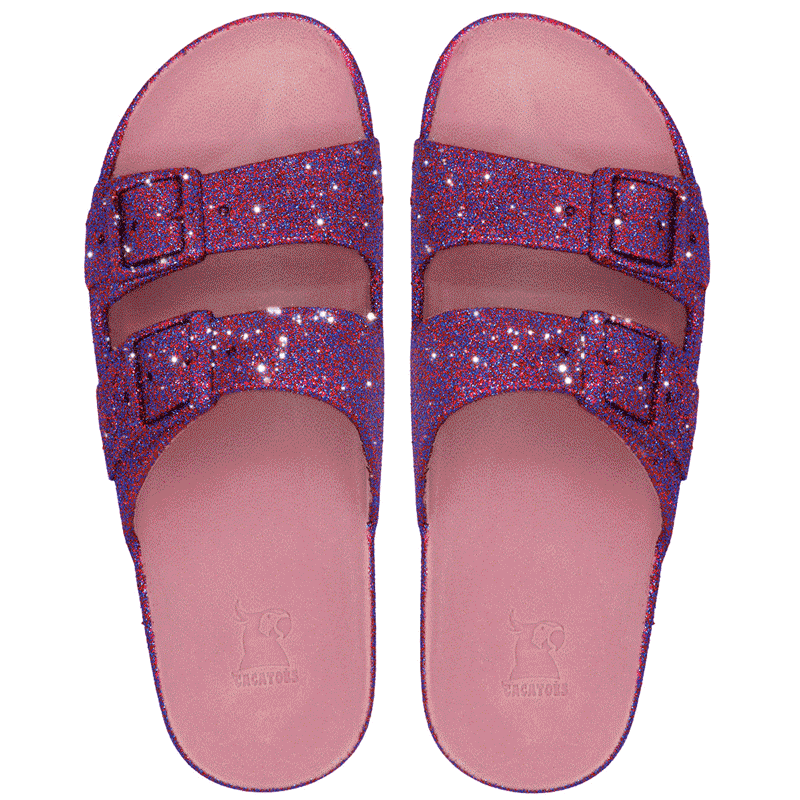 Trancoso Purple Glitter – Sandales Cacatoès en glitter violet, un choix brillant et tendance pour vos sorties estivales.