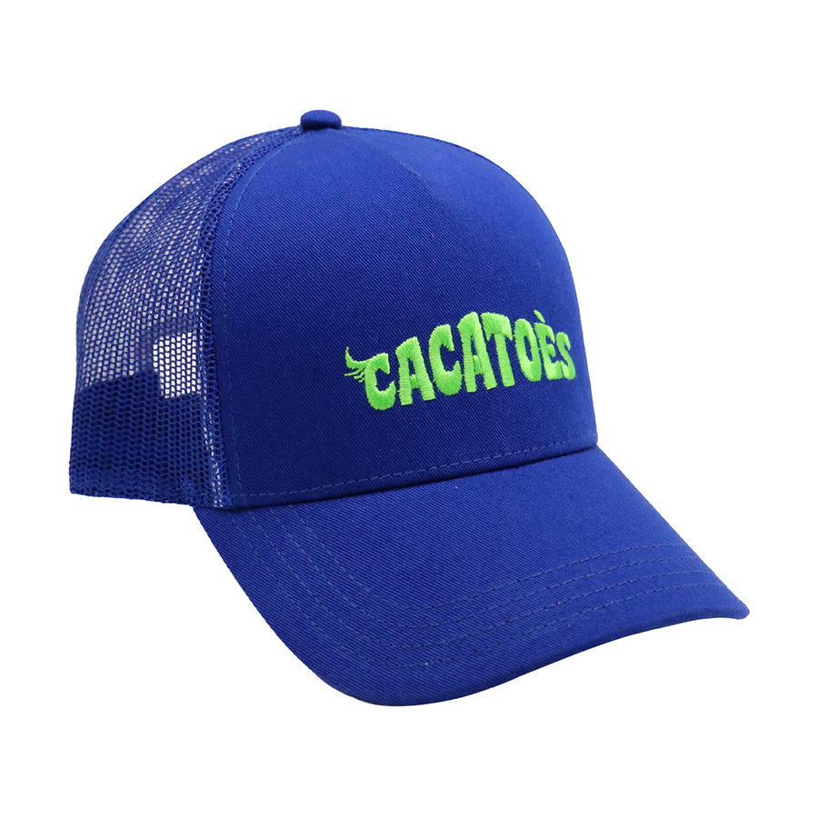 Casquette Cacottes modèle Capoeira Brasilia Royal Blue Green Fluo : un design vibrant alliant bleu royal et accents verts fluo, parfait pour un look estival audacieux et sportif.