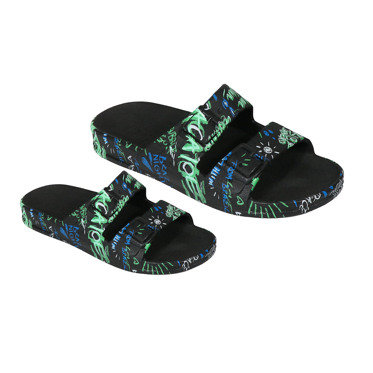 Sandales 3/4 pour bébé, motif graffiti, couleur verte, de la marque Cacatoes