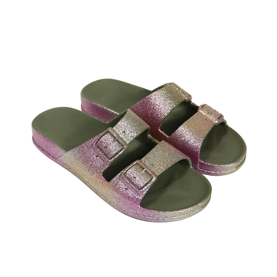 Sandales kaki avec paillettes, modèle Sereia Dark Kaki, de la marque Cacatoes