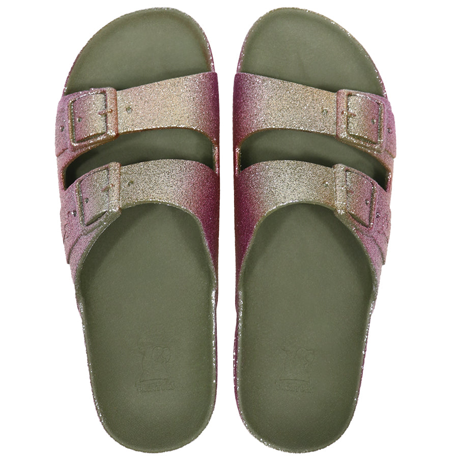Sandales kaki avec paillettes, modèle Sereia Dark Kaki, de la marque Cacatoes