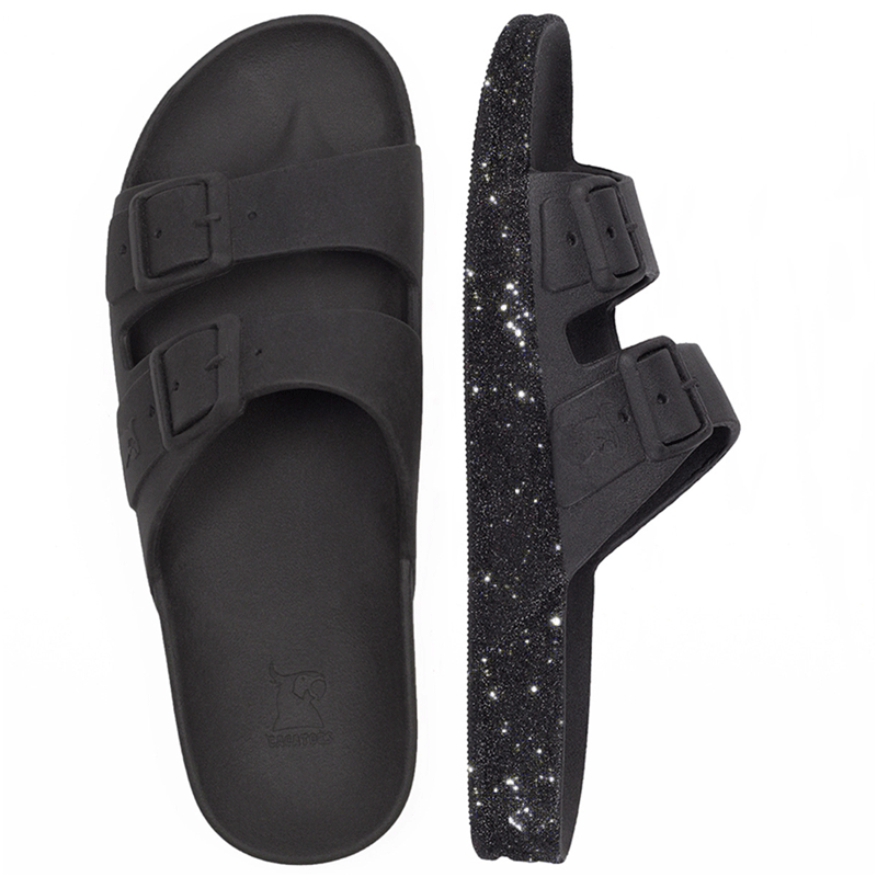 Sandales Cacatoes Tulipa Black vues de face, alliant confort et style avec une teinte noire élégante pour un look estival chic et sophistiqué.