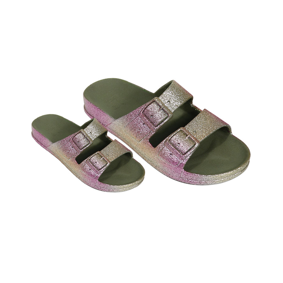 Sandales kaki avec paillettes, modèle Sereia Dark Kaki, de la marque Cacatoes