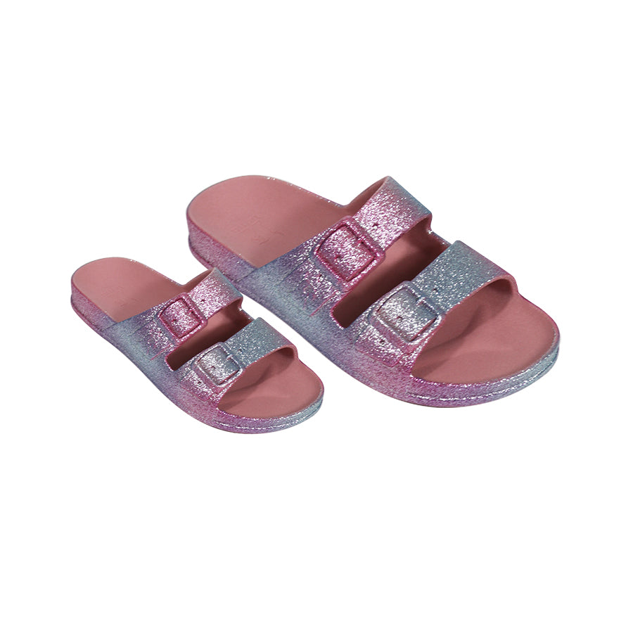 Sandales pour enfants à paillettes roses, modèle Sereia Vintage Pink, de la marque Cacatoes.
