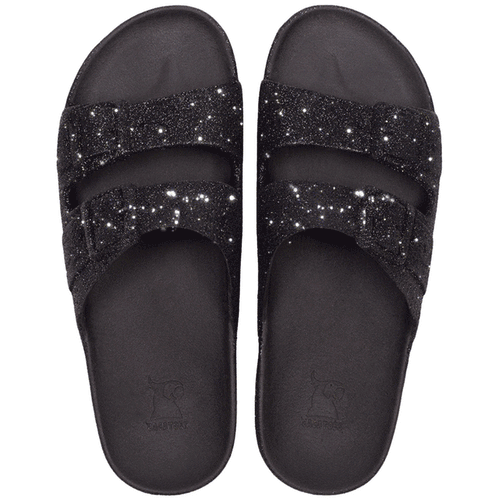 Sandales Cacatoès Trancoso Black Glitter – Élégantes et brillantes, parfaites pour un look chic et festif.